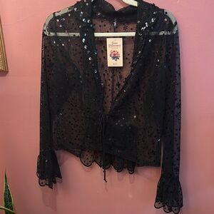 Black Sheer Embellished Women's Top